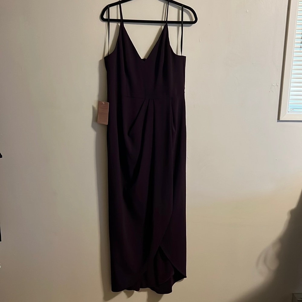 BHLDN Anthropologie Brand Dark Purple Midi Tulip Wrap Dress